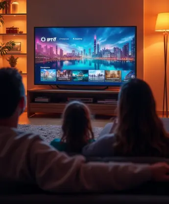 Família reunida na sala assistindo aos canais favoritos com qualidade e variedade através do serviço iptv todos canais, aproveitando conteúdos ao vivo e sob demanda na mesma plataforma.
